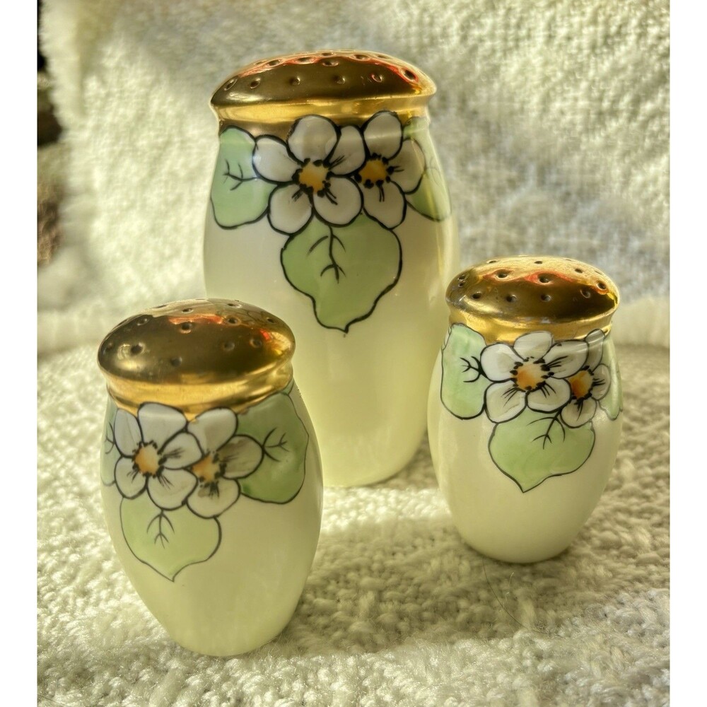 SURQUIST Vintage 3 Pc Hand-painted Limoges Sal & Pepper Shaker, Mufineer